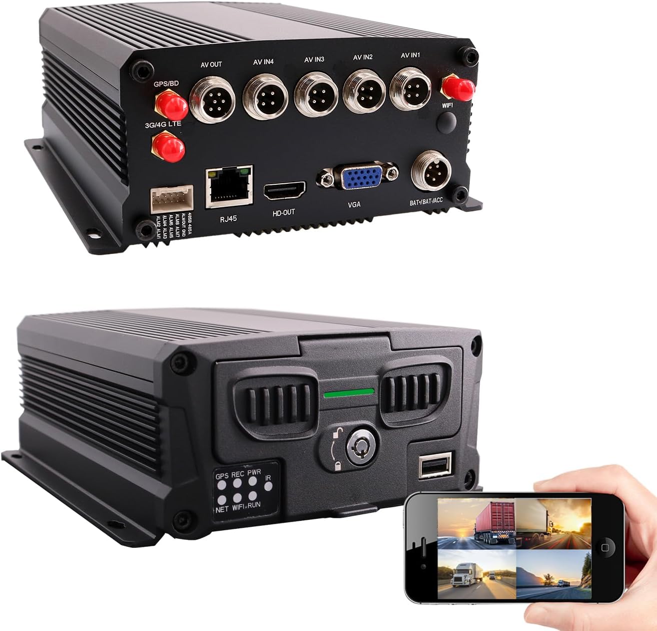 Grabador de video en caja negra MDVR con GPS de 4 canales, 4G LTE, WiFi, 1080P, SSD/SD, DVR, vista en vivo en tiempo real en la aplicación para PC y Smartphone