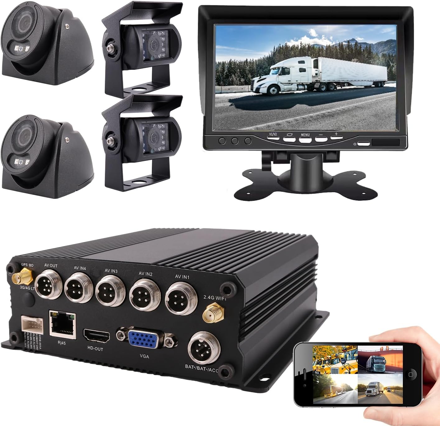 Kit de grabadora de video DVR para vehículo, 4 canales, GPS, WiFi, Ethernet, 1080P, CCTV, para autobús, vista remota en PC/teléfono, visión nocturna, impermeable